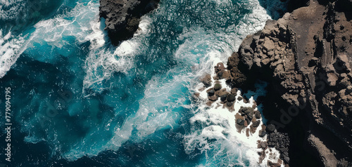 Drone view of Tenerife south coast with Atlantic ocean created with Generative AI technology photo