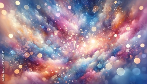 Abstract watercolor bokeh, blending glittering lights and soft background. photo