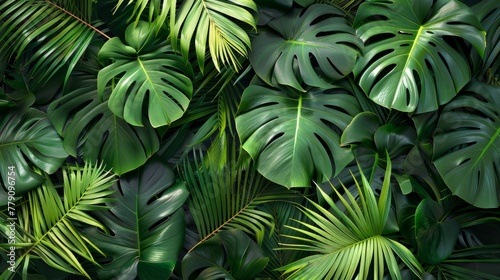 Tropical palm leaves  floral pattern background  real photo