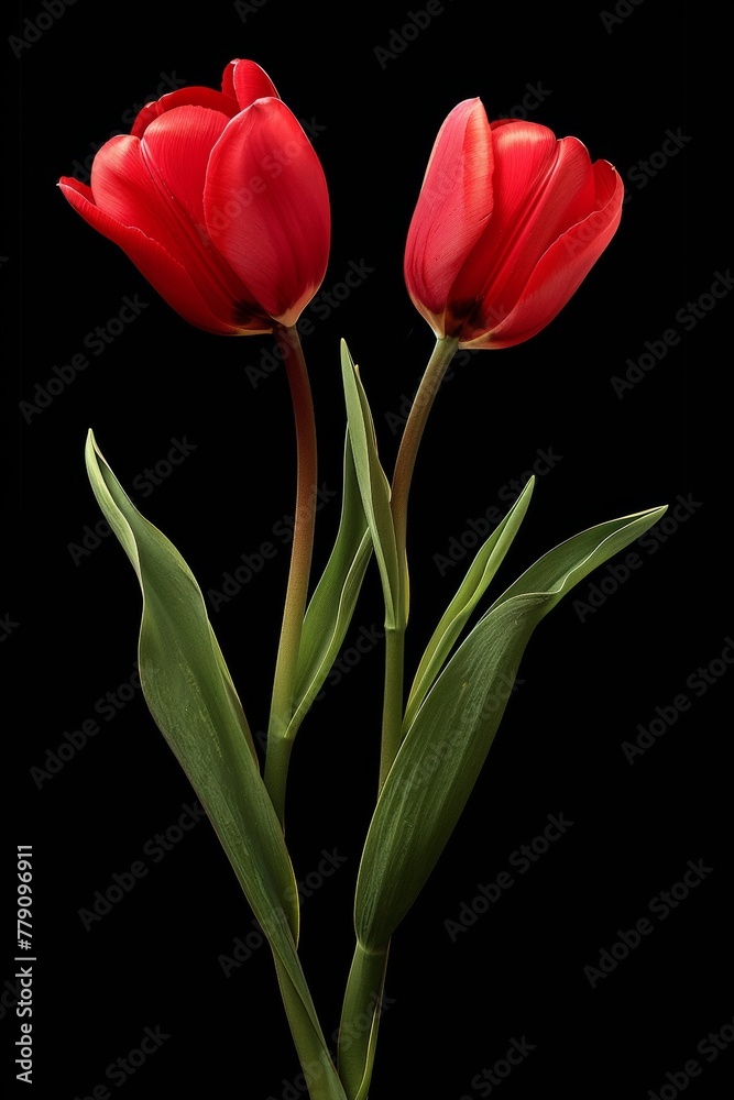 Two graceful tulips with gradient red hues Two graceful tulips with gradient red hues