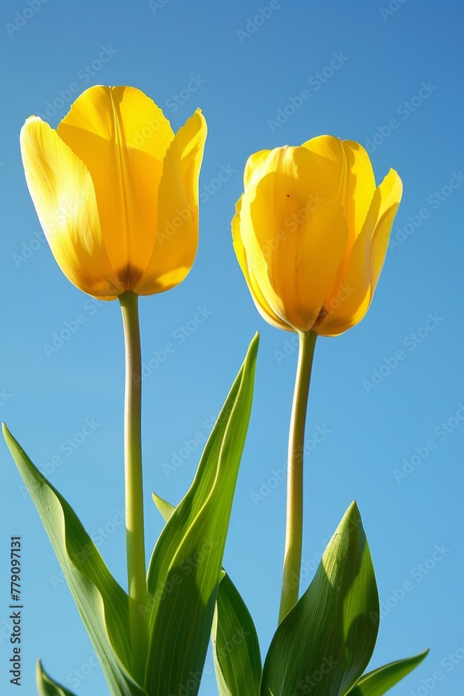 Obraz premium Two graceful tulips with gradient yellow hues,
