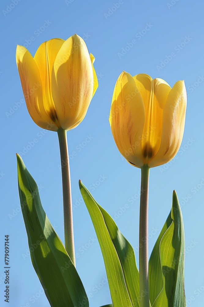 Obraz premium Two graceful tulips with gradient yellow hues,