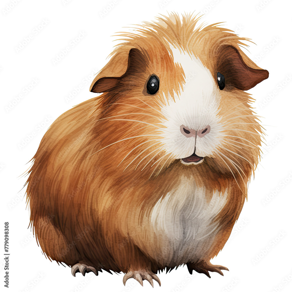 AI-generated watercolor cute brown and white Guinea Pig clip art illustration. Isolated elements on a white background. AI-generated watercolor cute brown and white Guinea Pig clip art illustration. Isolated elements on a white background.