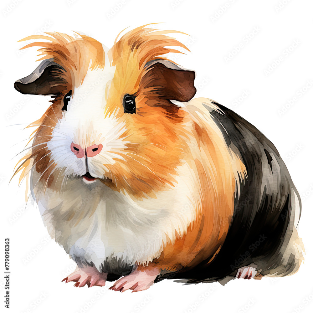 AI-generated watercolor cute black, white and brown Guinea Pig clip art illustration. Isolated elements on a white background. AI-generated watercolor cute black, white and brown Guinea Pig clip art illustration. Isolated elements on a white background.