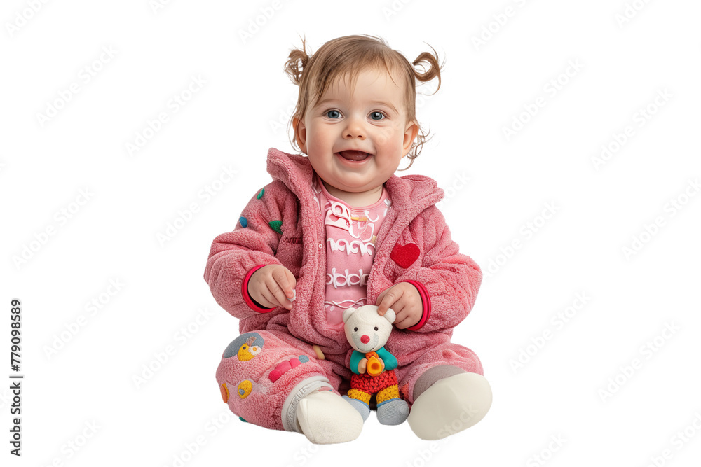 Baby Girl Sitting on Ground With Teddy Bear Baby Girl Sitting on Ground With Teddy Bear
