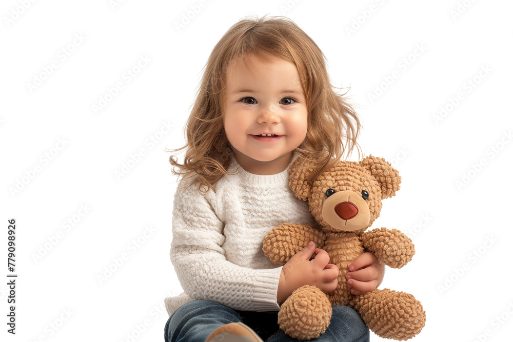 Little Girl Sitting on Floor Holding Teddy Bear Little Girl Sitting on Floor Holding Teddy Bear