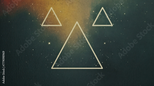 Abstract Poster design of Triangle shapes on worn gradient background, grunge, grain effect
