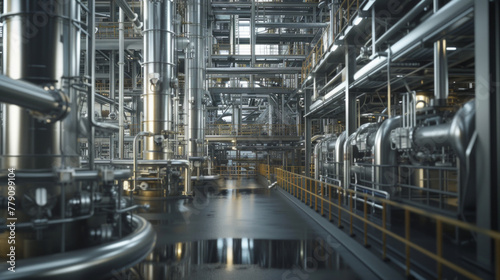 A bustling chemical engineering pilot plant with distillation columns and reaction vessels, momentarily dormant but ready to test and optimize chemical processes for various industries