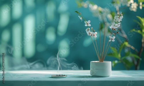 Incense Packaging Mockups with flowers over light background photo