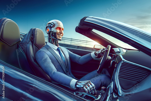 robot in car, learning artificial intelligence, autopilot