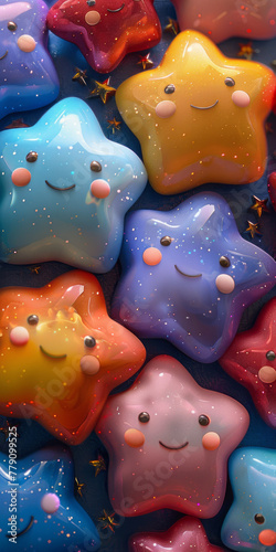 Super cute and fluffy little star emoticons cover the screen, colorful,generative ai