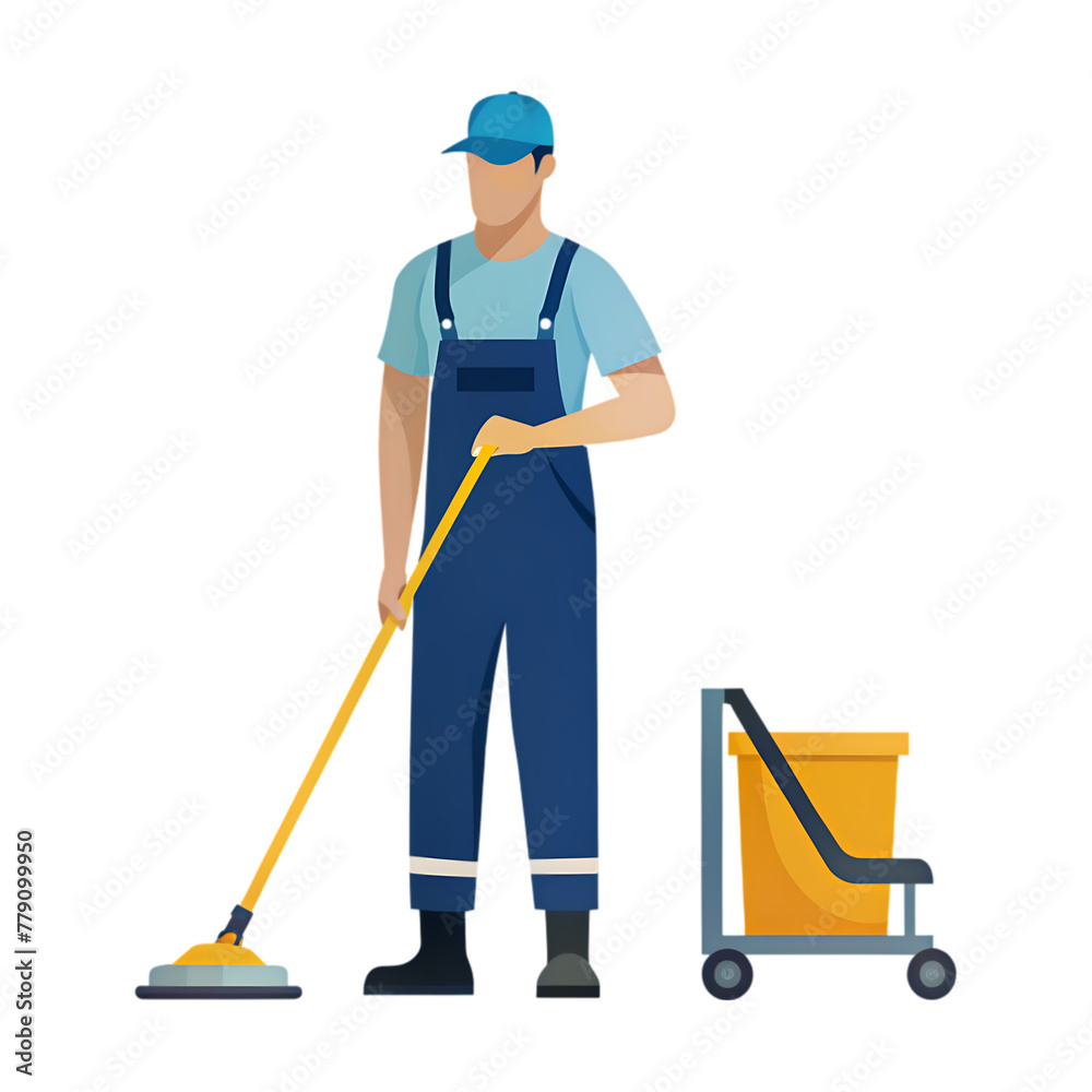 Cleaner mopping floor with professional equipment flat icon Cleaner mopping floor with professional equipment flat icon