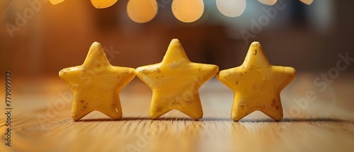 Three Golden Stars for Customer Service Excellence. Concept Star Ratings, Customer Service, Excellence, Recognition, Awards