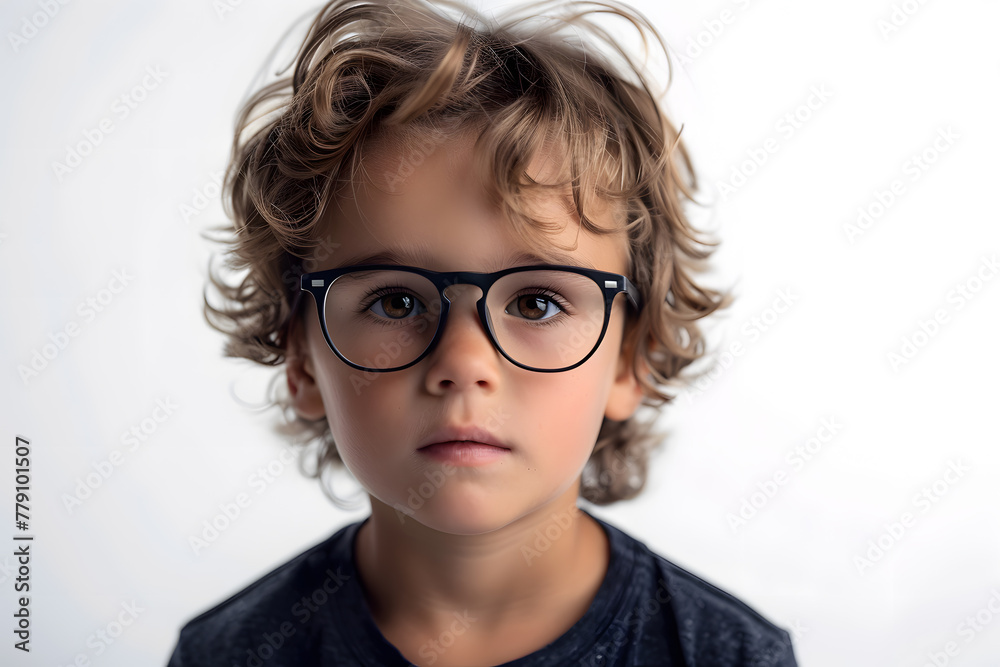Close portrait of beautiful caucasian kid boy with glasses, isolated on a white background Close portrait of beautiful caucasian kid boy with glasses, isolated on a white background