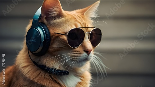 A cat sporting sunglasses and headphones