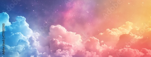 A background with a sky strewn with twinkling stars and clouds painted in delicate shades of pink and purple