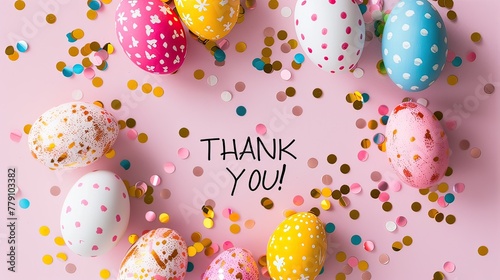 thank you greeting with Easter eggs, pink background