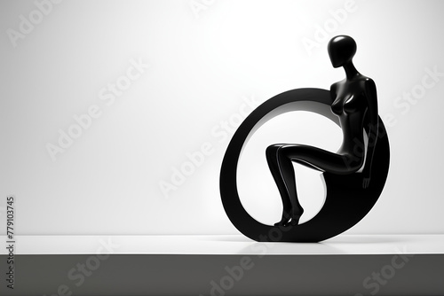 Black modern sculptures of the female body on a white background. Abstract artwork