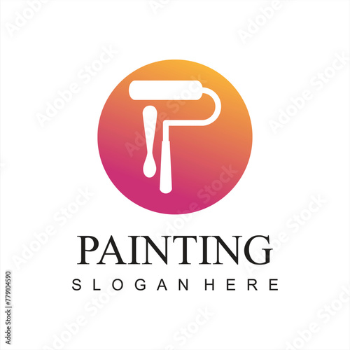 modern painting service, decor and repair multicolor icon. Vector logo, label, emblem design. Concept for home decoration, building, house construction and staining