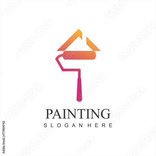 modern painting service, decor and repair multicolor icon. Vector logo, label, emblem design. Concept for home decoration, building, house construction and staining