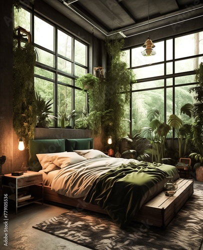 A bedroom sanctuary in the heart of the forest, interior design V2.