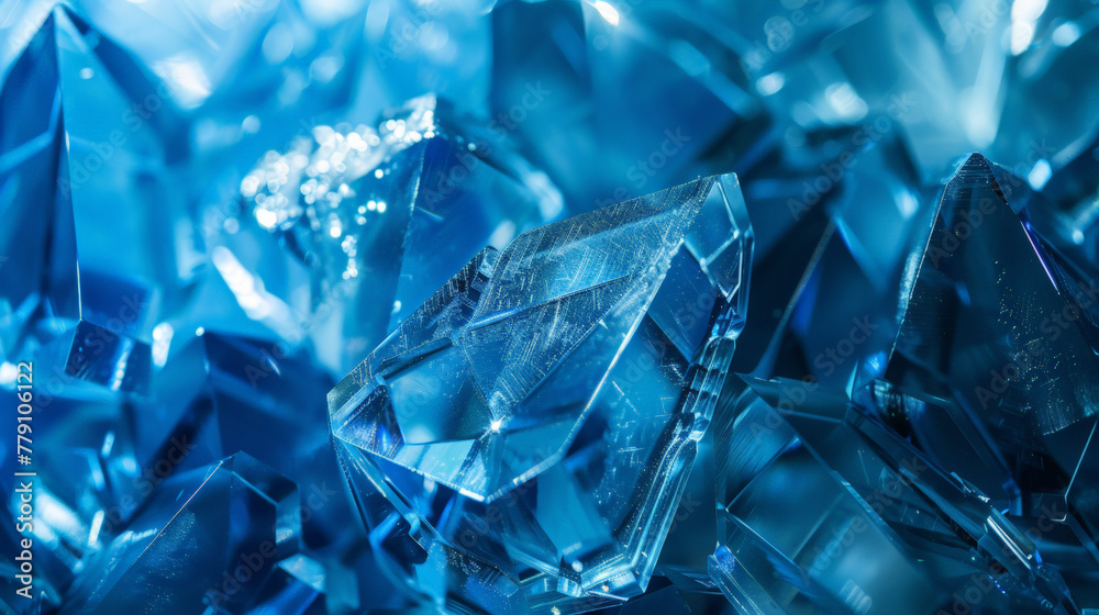 abstract background with triangles, crystals, blue abstract background with triangles, crystals, blue