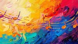A canvas alive with music, notes painted thickly in a spectrum of joyful colors.