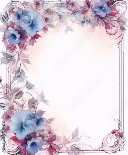 Delicate floral frame in shades of purple and blue.
