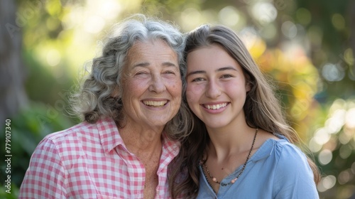 Smiling Grandmother and Granddaughter