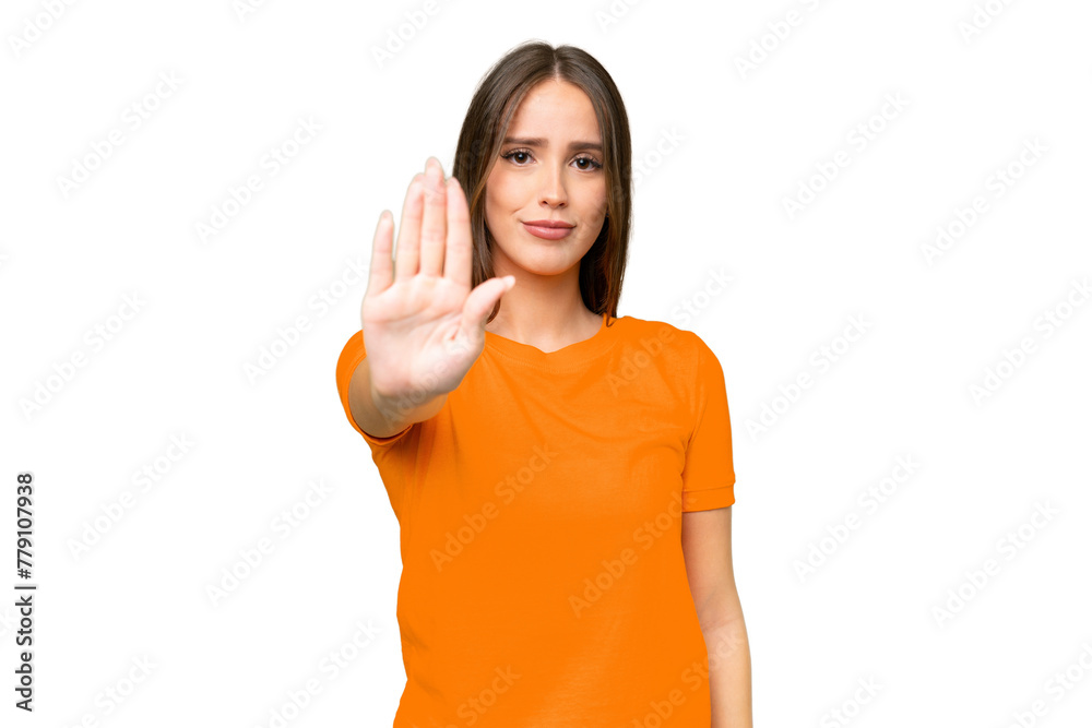 Φωτογραφία Young pretty caucasian woman over isolated background making stop gesture