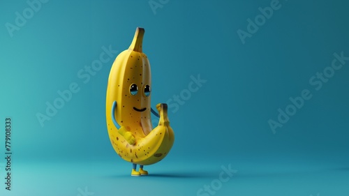 Manneskraft als witzige Cartoon Bananen Figur mit Gesicht, ai generativ