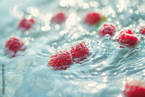 Fresh Raspberries Floating in Bubbly Water
