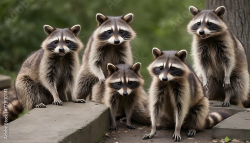 A Raccoon With A Group Of Other Raccoons Socializ2