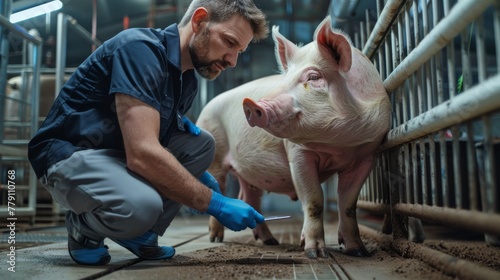 Veterinarian Examining a Pig photo