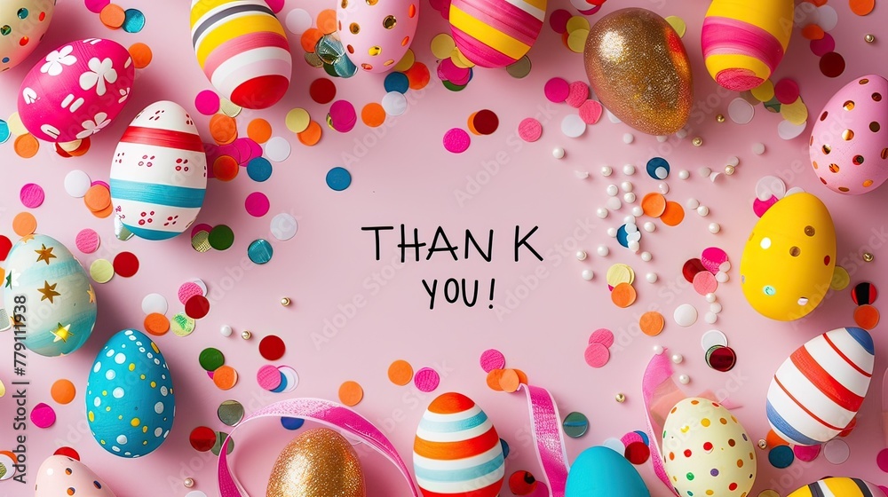 thank you greeting with Easter eggs, pink background thank you greeting with Easter eggs, pink background