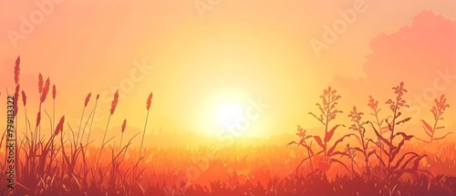 Abundant Harvest Sunrise in Minimalist Symphony. Concept Landscape Photography, Morning Light, Minimalist Aesthetics, Harvest Season, Symphonic Colors