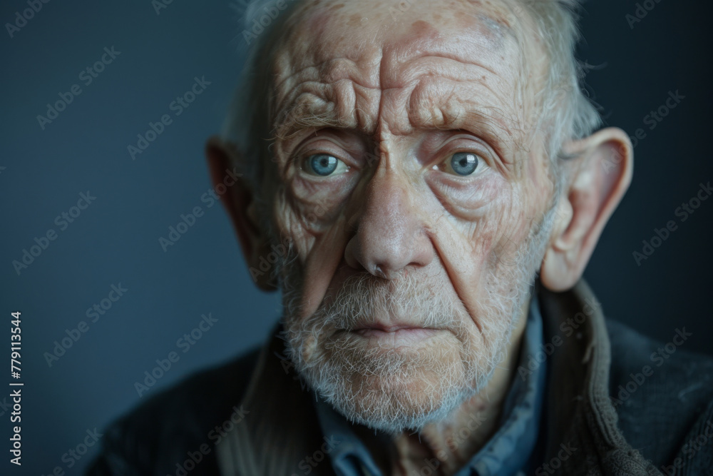 An old man with a beard and blue eyes looks at the camera An old man with a beard and blue eyes looks at the camera