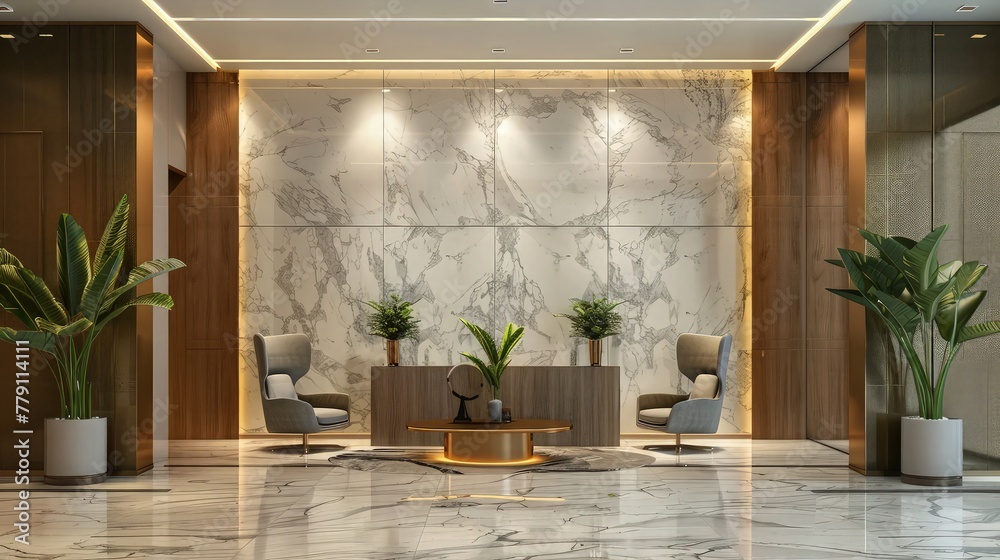 Fototapeta premium Design a modern office room with sleek furniture, minimalist decor, and ample natural light, fostering productivity and creativity in a stylish and sophisticated environment.