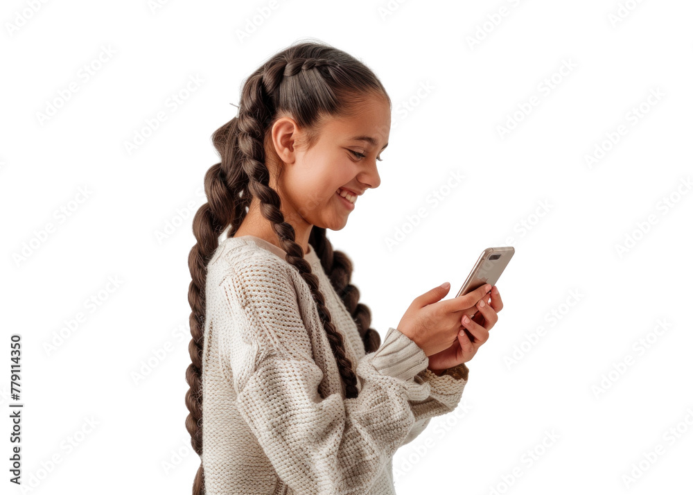 Young Girl with Phone on Transparent Background Young Girl with Phone on Transparent Background