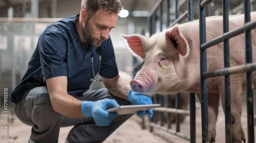 Veterinarian Performing Checkup on Pig