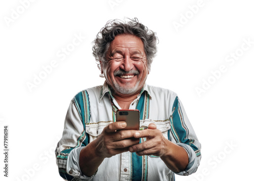Joyful Man with Phone on Transparent Background