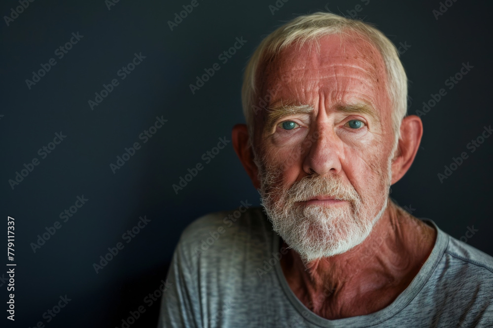 A man with gray hair and a beard is wearing a grey shirt A man with gray hair and a beard is wearing a grey shirt
