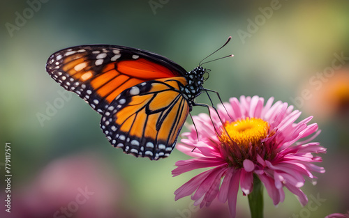 A delicate butterfly perched on a bright flower  symbolizing change and beauty  with a soft  blurred garden scene in the background