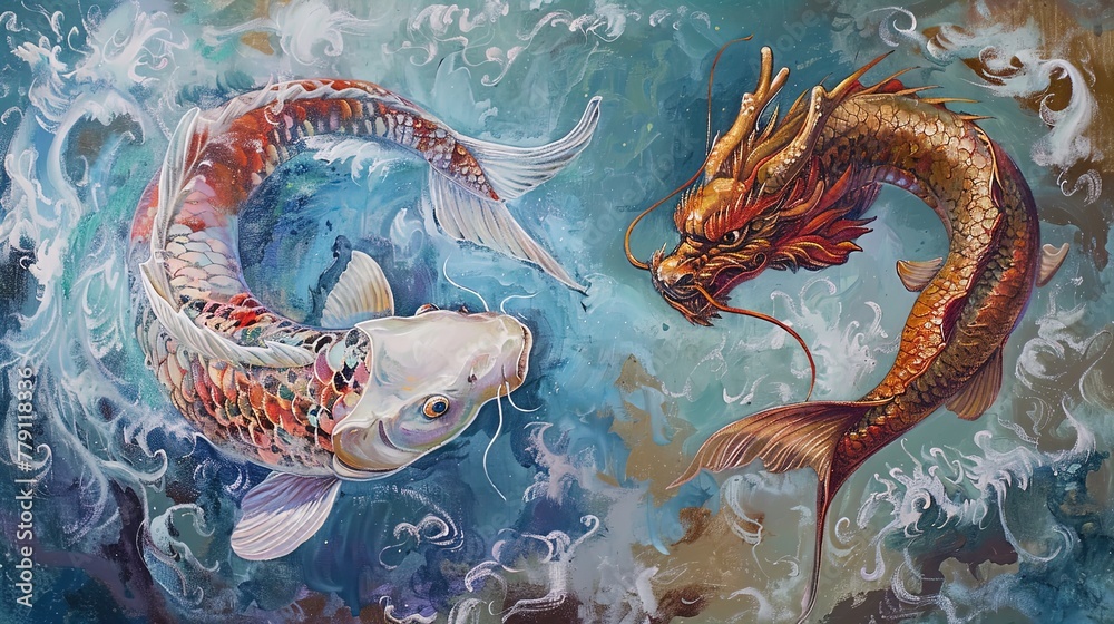 Aqua Dance: Orange and Crimson Koi Fish Twist in Watercolor Elegance. Aqua Dance: Orange and Crimson Koi Fish Twist in Watercolor Elegance.