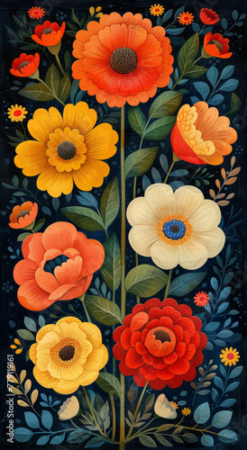 folk pattern, floral ornament, retro colors,generative ai