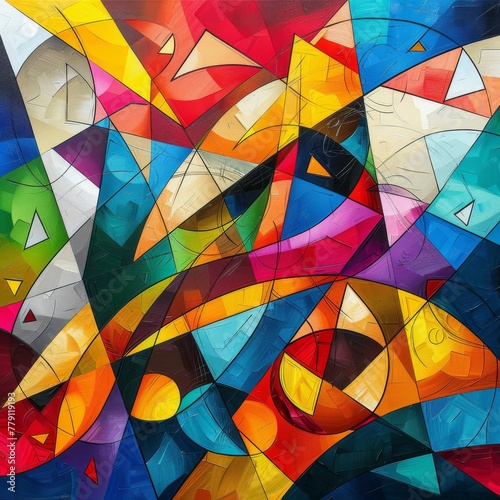 Geometric shapes forming a splash in an abstract oil painting, representing the vibrancy of cyber activity
