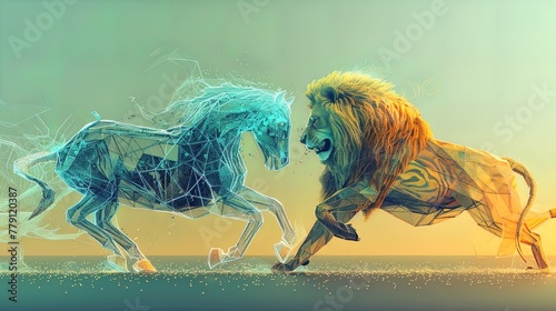 Majestic Contrast  Ethereal Horse Meets Noble Lion.