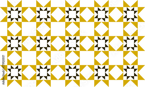 yellow and black turbine, star, diamond, square triangle, stirp patchwork pattern repeat seamless design for fabric printing design photo