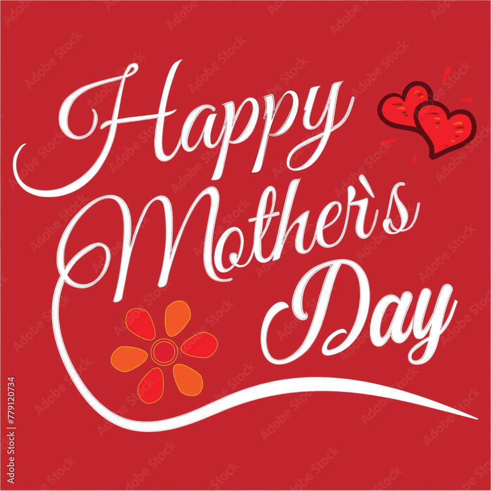 Happy Mother's Day holiday banner with hand drawn lettering text design, bokeh background and pink heart. Creative template for holiday greetings. Vector illustration. eps 10