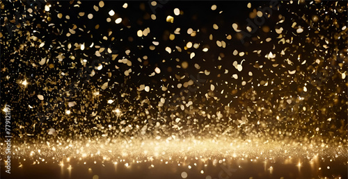 glowing gold dust light on white background. Christmas background